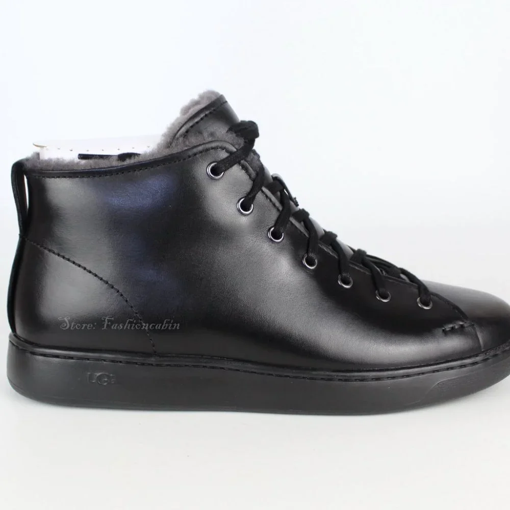 New Men's UGG Lining Leather Sneaker Boots, Black, US 9